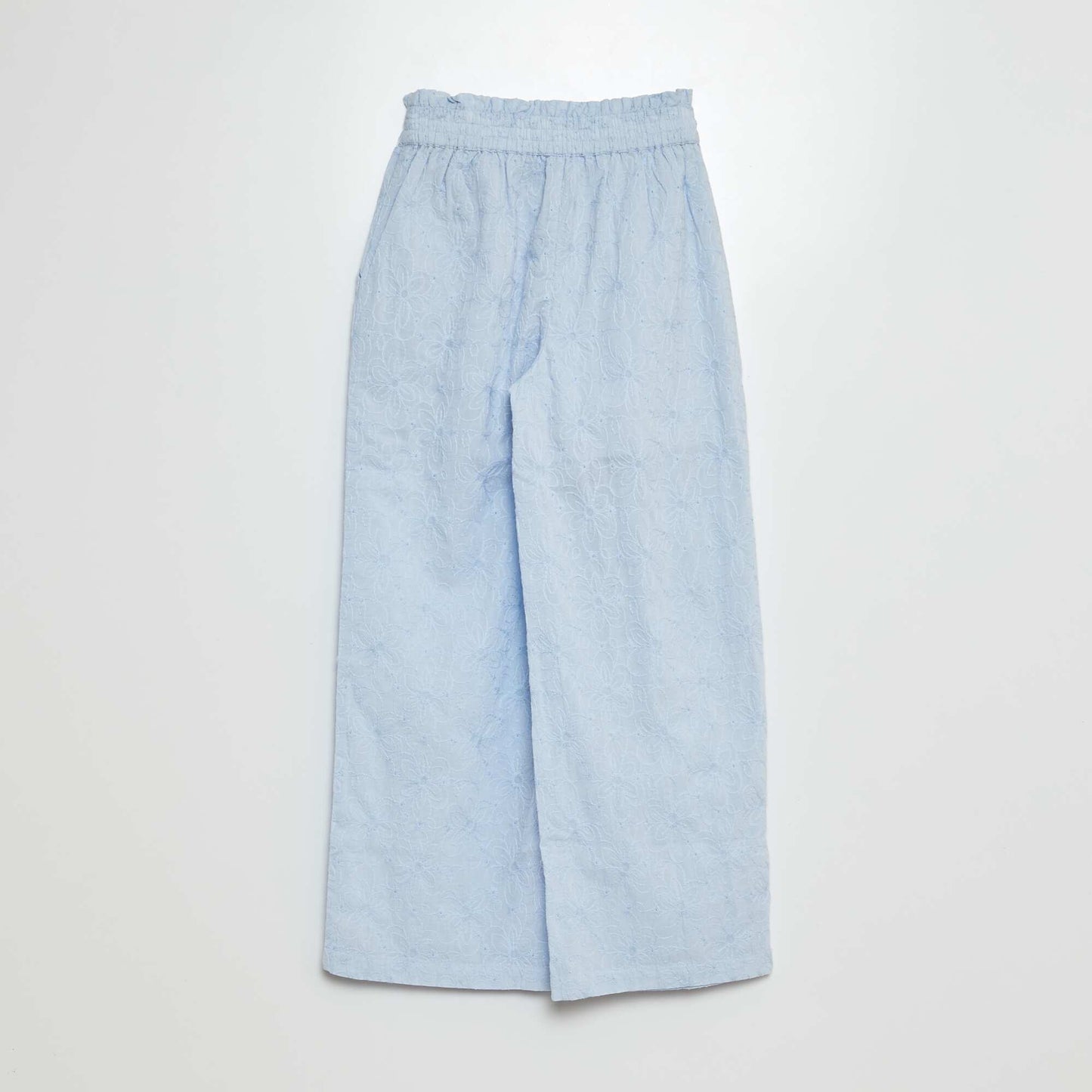 Lightweight trousers with broderie anglaise BLUE