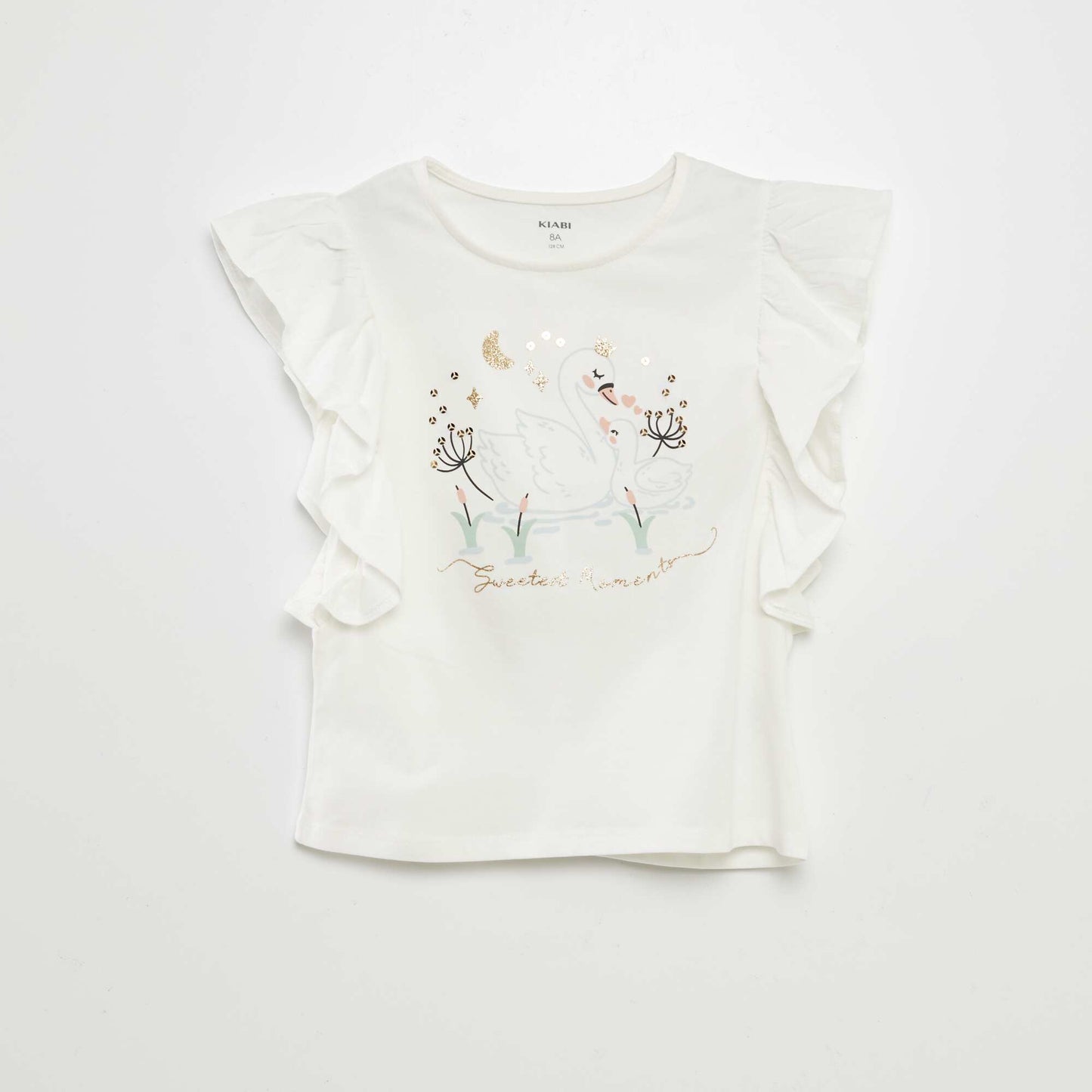 T-shirt with ruffled sleeves WHITE