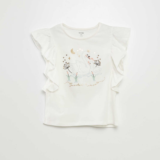 T-shirt with ruffled sleeves WHITE