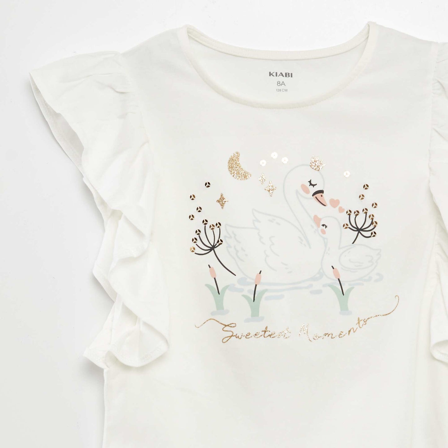 T-shirt with ruffled sleeves WHITE