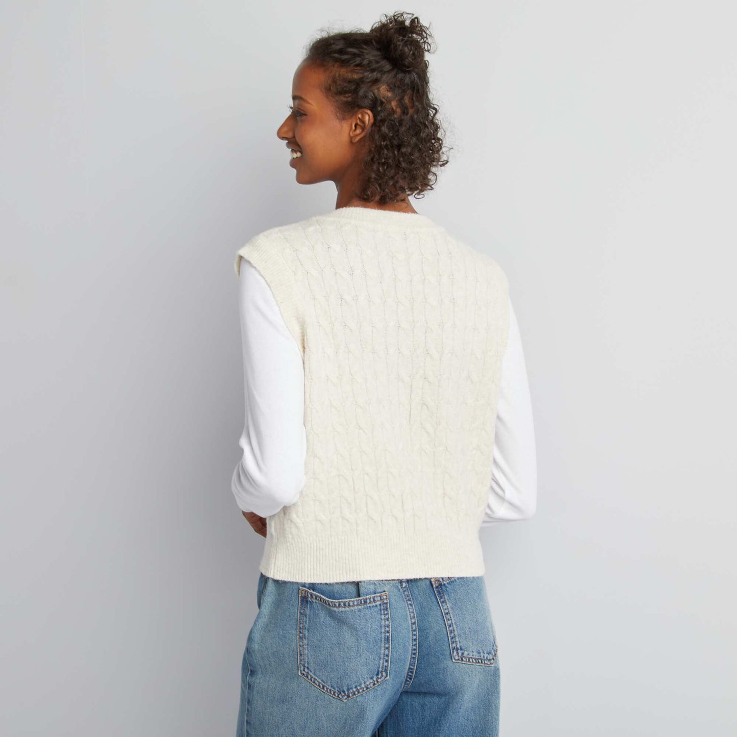 Cable-knit tank top with built-in T-shirt WHITE