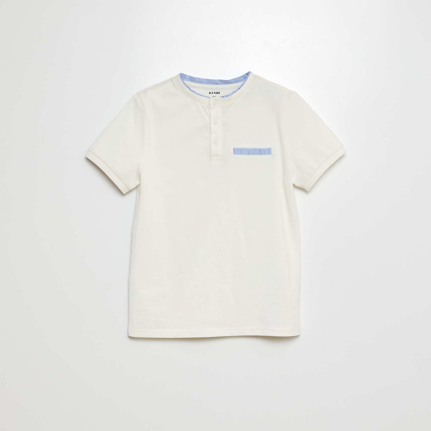 Cotton piqué polo shirt with mandarin collar WHITE