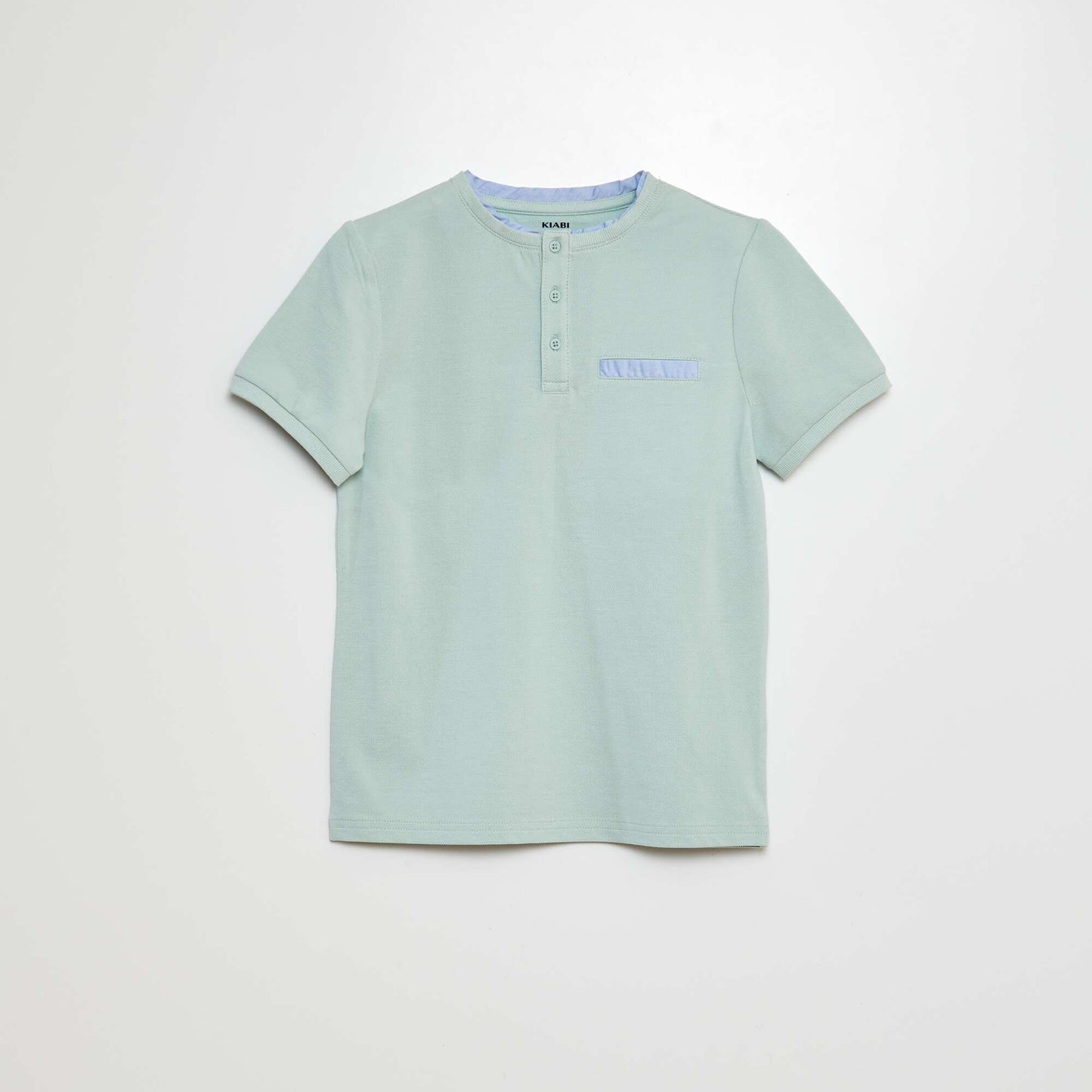 Cotton piqué polo shirt with mandarin collar blue