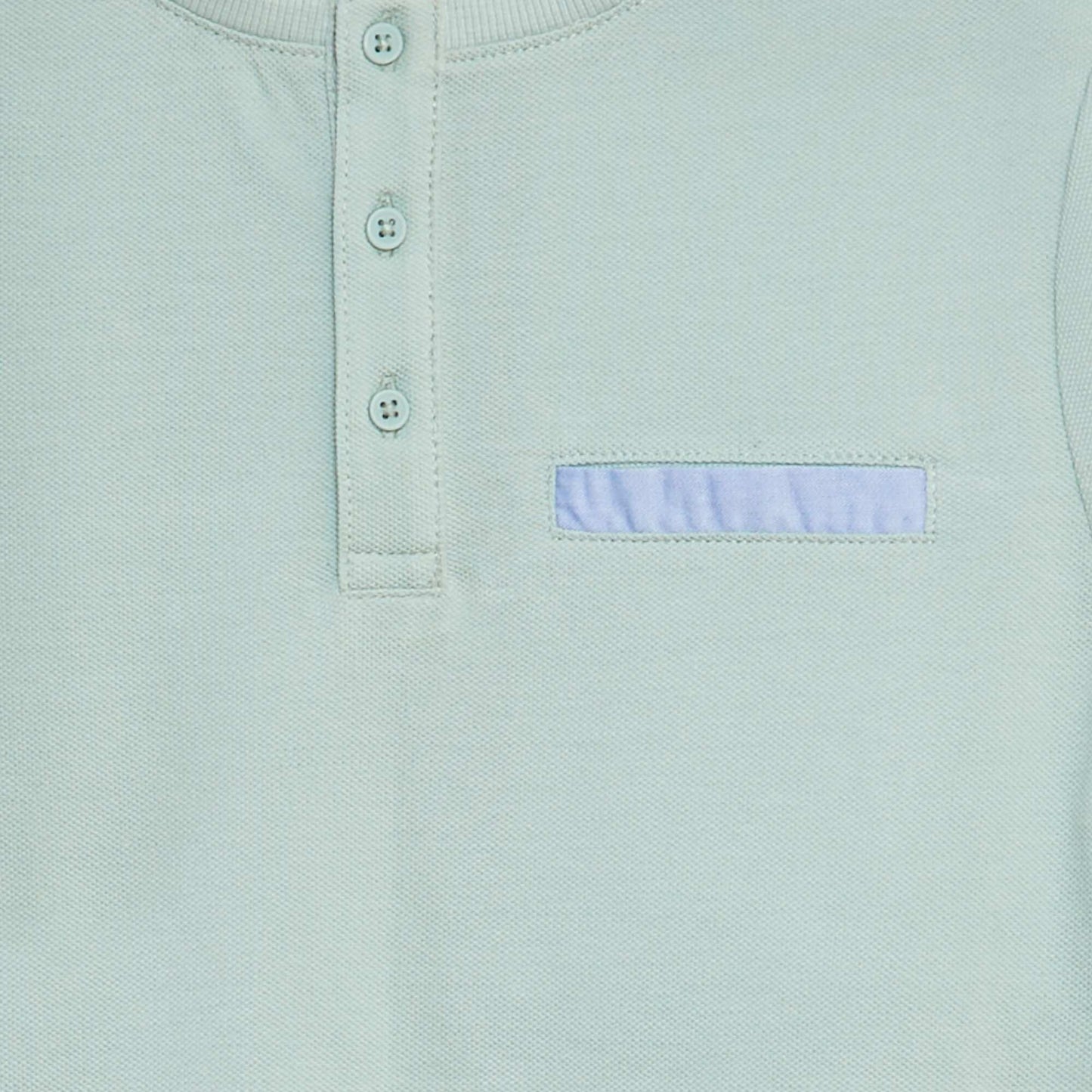 Cotton piqué polo shirt with mandarin collar blue