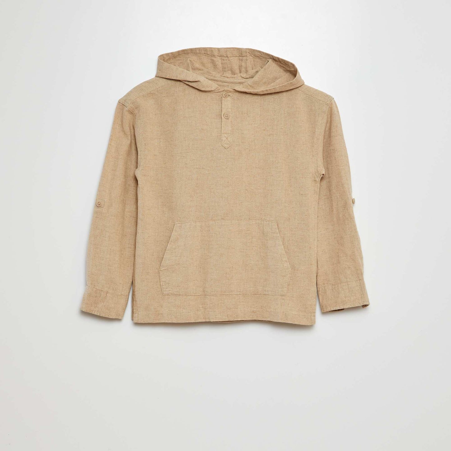 Hooded linen-blend shirt BEIGE