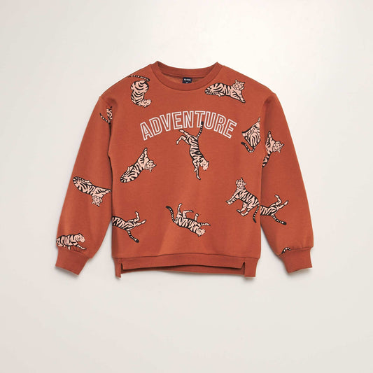 Loose-fit sweatshirt fabric sweater with print ORANGE