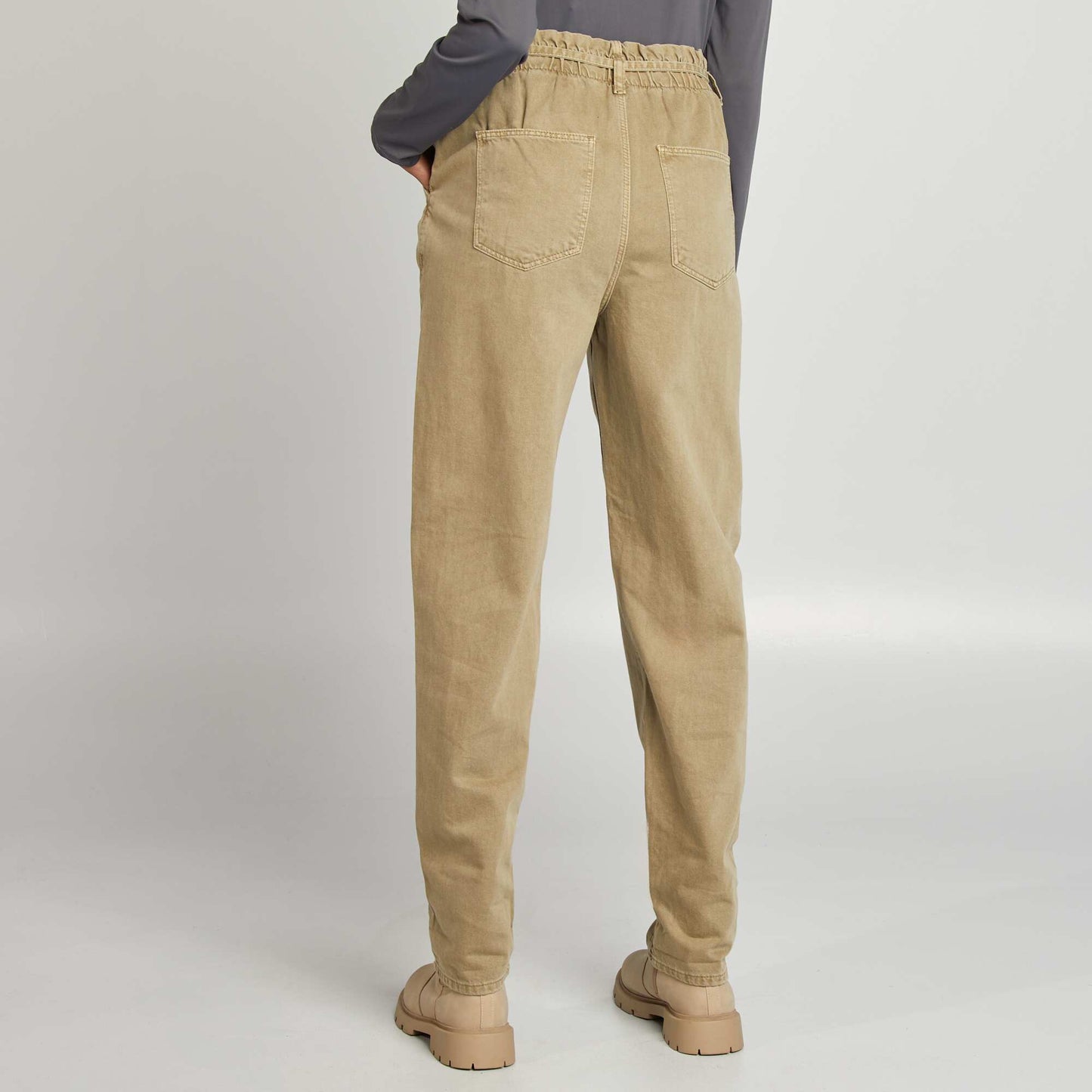 Twill trousers with fine tie belt GREEN