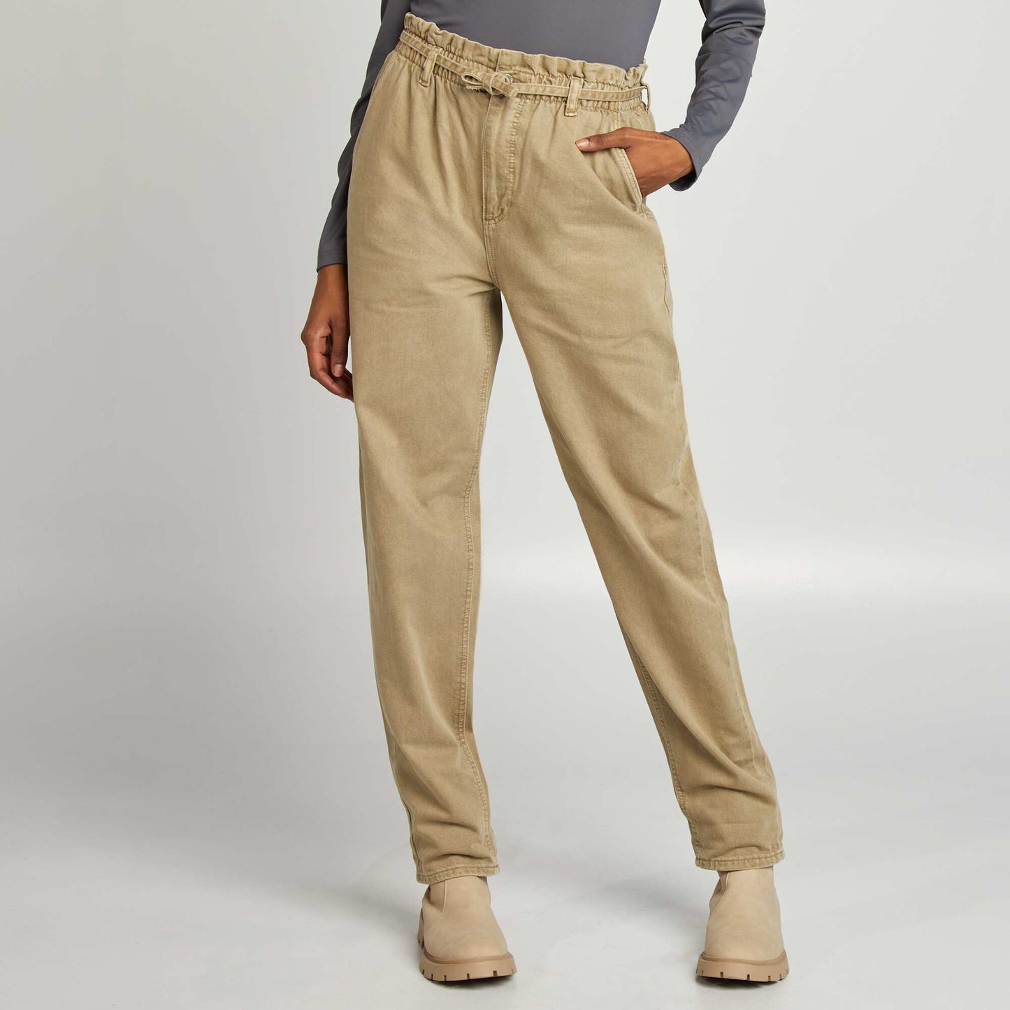 Twill trousers with fine tie belt GREEN