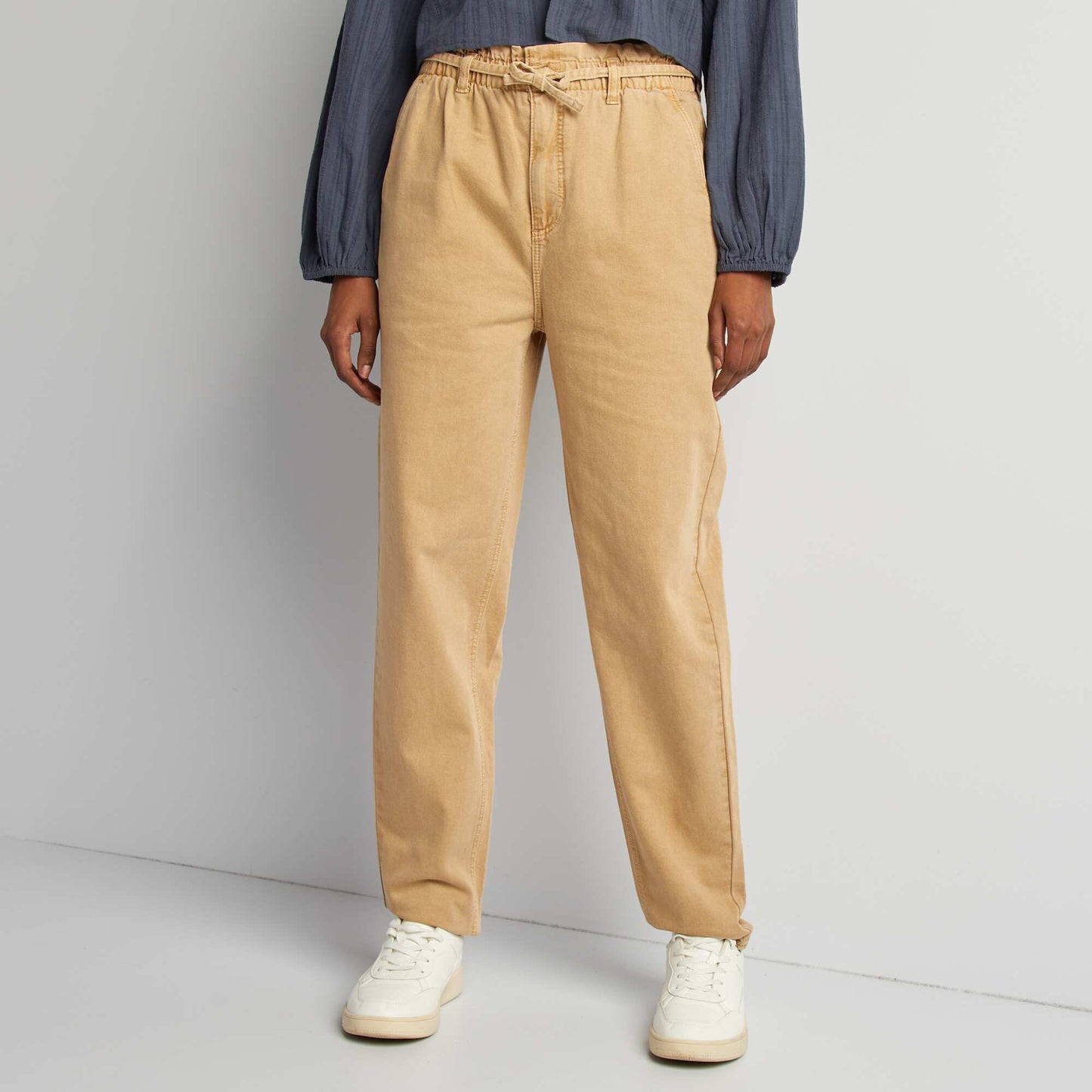 Twill trousers with fine tie belt BEIGE