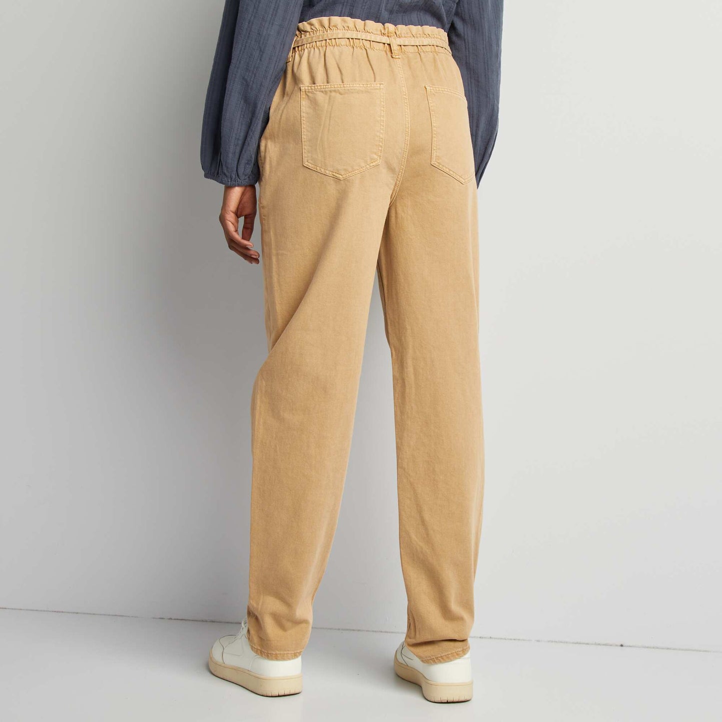 Twill trousers with fine tie belt BEIGE