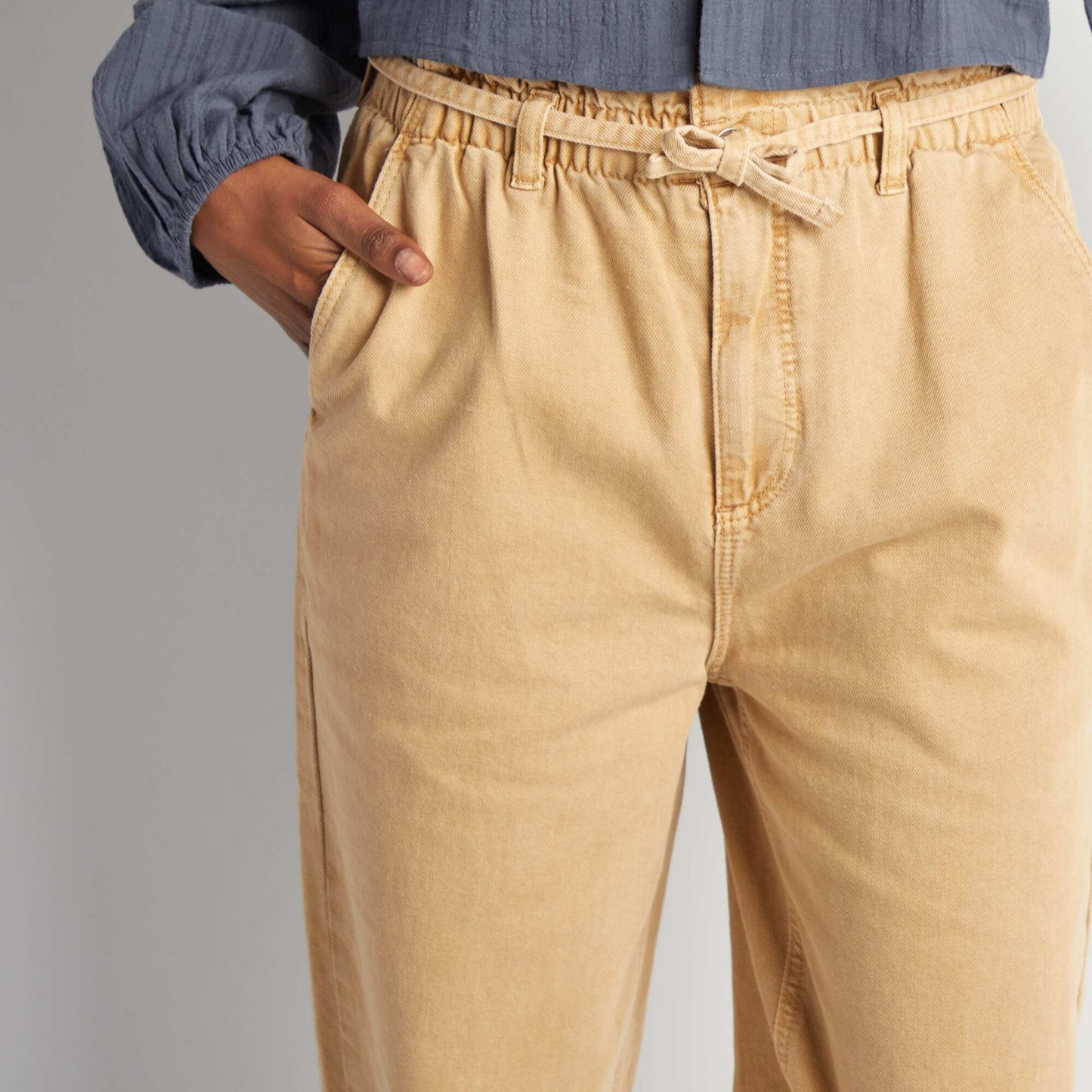 Twill trousers with fine tie belt BEIGE