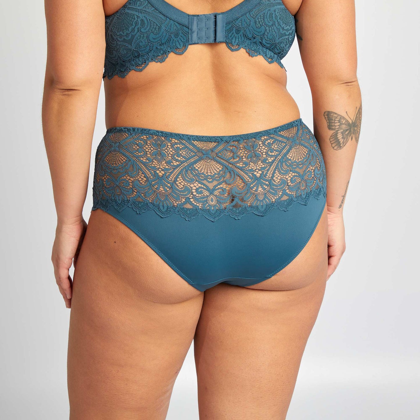 Microfibre and lace briefs BLUE