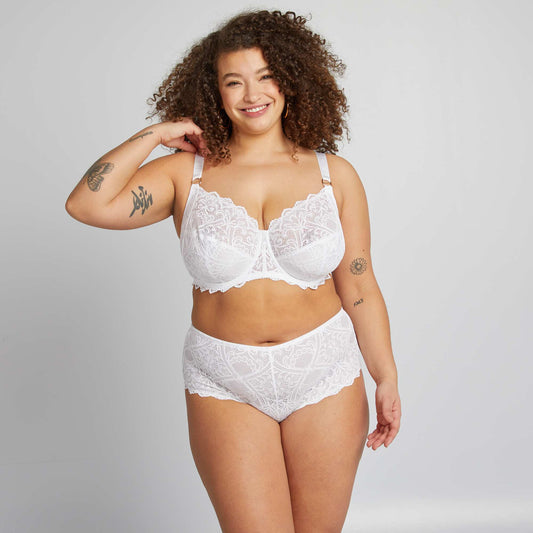 Microfibre and lace briefs WHITE