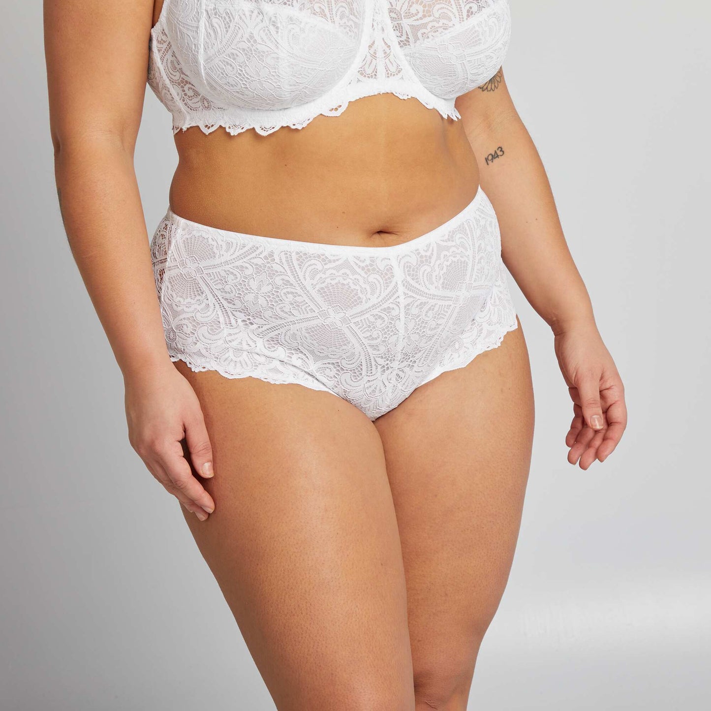 Microfibre and lace briefs WHITE