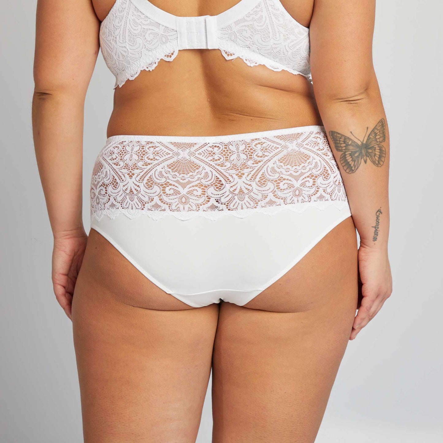 Microfibre and lace briefs WHITE