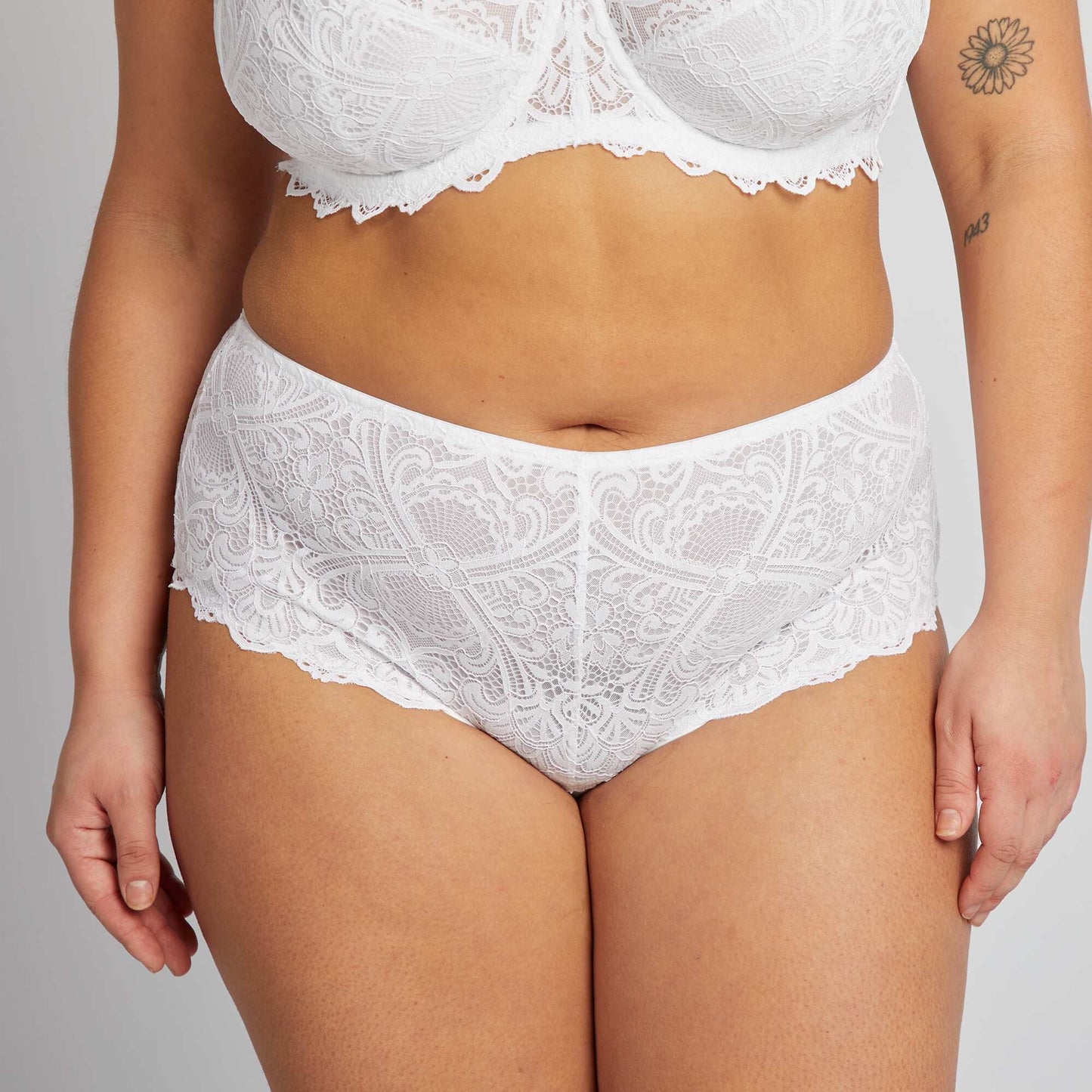 Microfibre and lace briefs WHITE