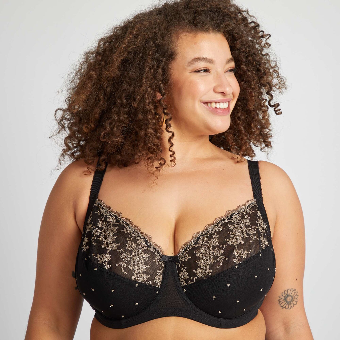 Mesh and embroidered bra BLACK