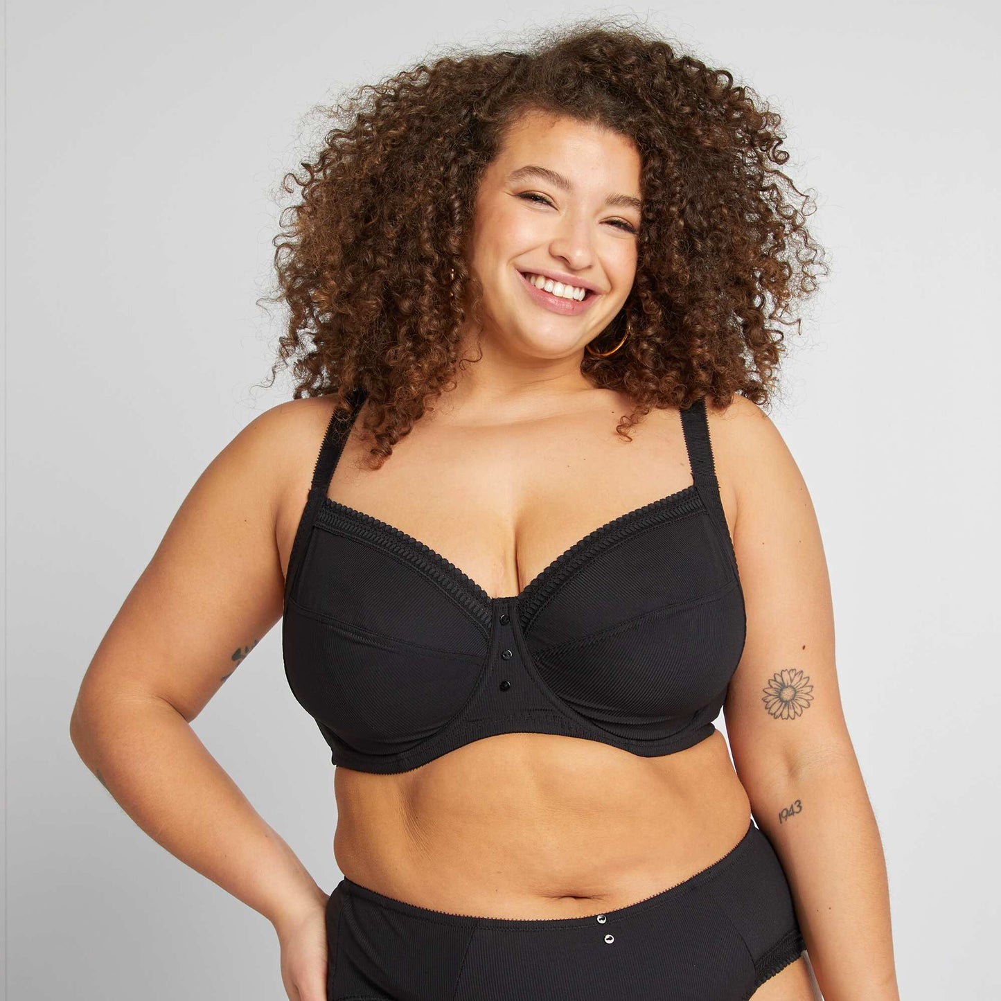 Ribbed microfibre demi-cup bra BLACK