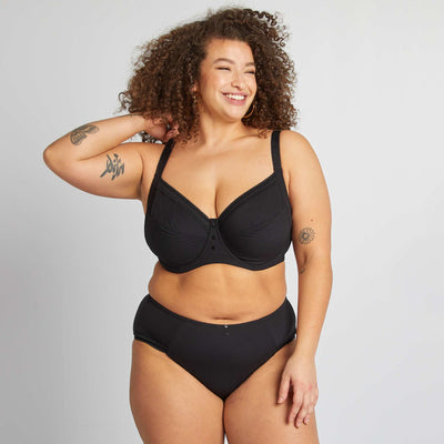 حمالة صدر مضلعة من الألياف الدقيقة المضلعة نصف كوب أسود