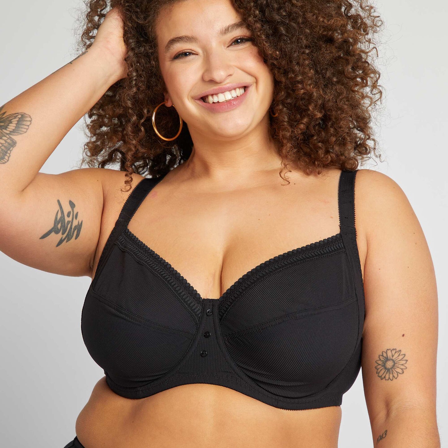 Ribbed microfibre demi-cup bra BLACK