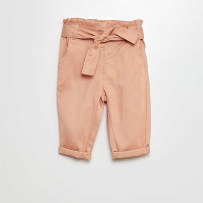 بنطلون كيس ورقي بخصر قابل للتعديل باللون الوردي