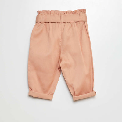 بنطلون كيس ورقي بخصر قابل للتعديل باللون الوردي