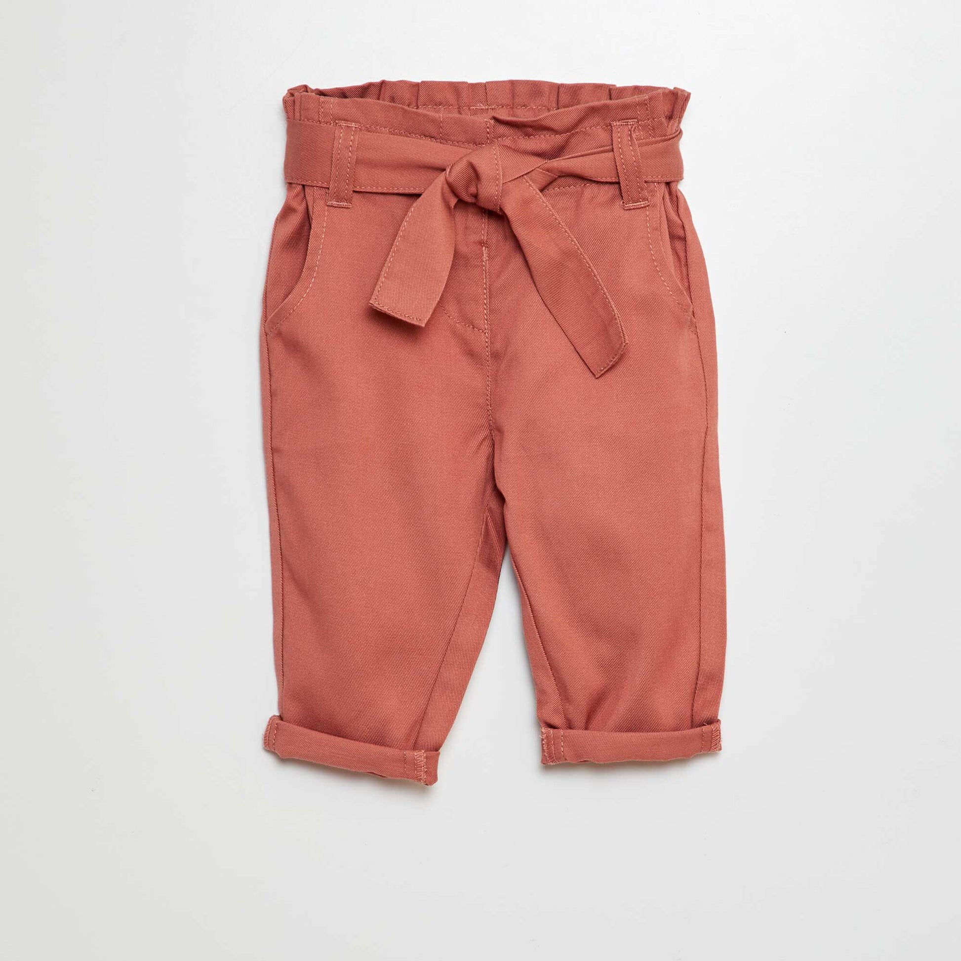 Paper bag trousers with adjustable waist PINK