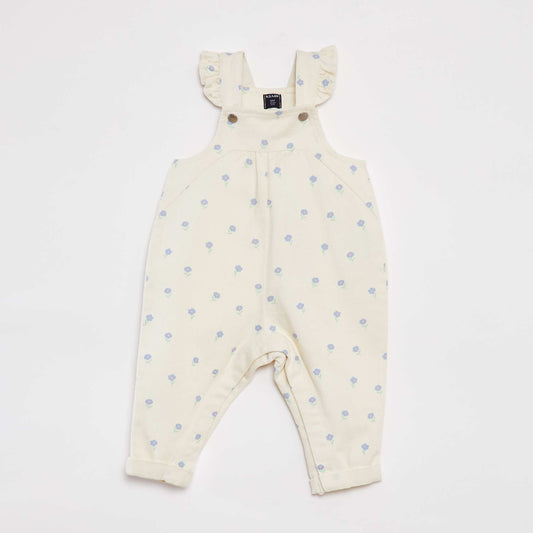 Printed denim dungarees WHITE