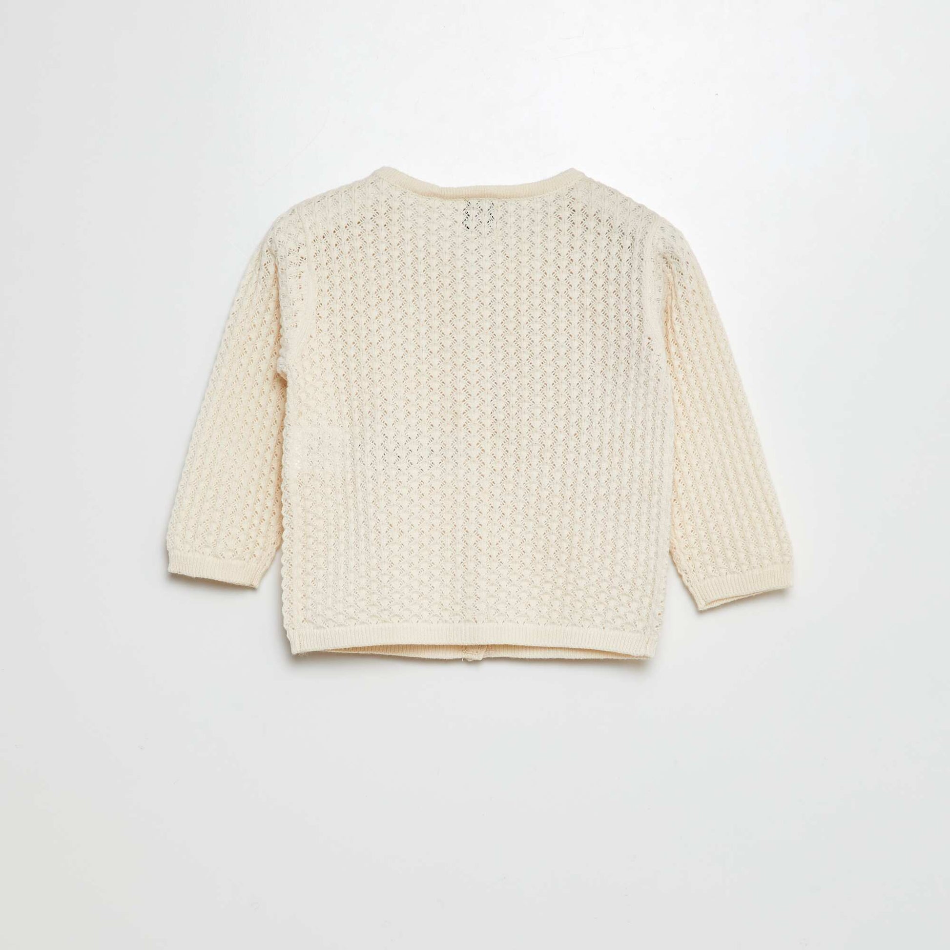 Stylish openwork knit cardigan WHITE