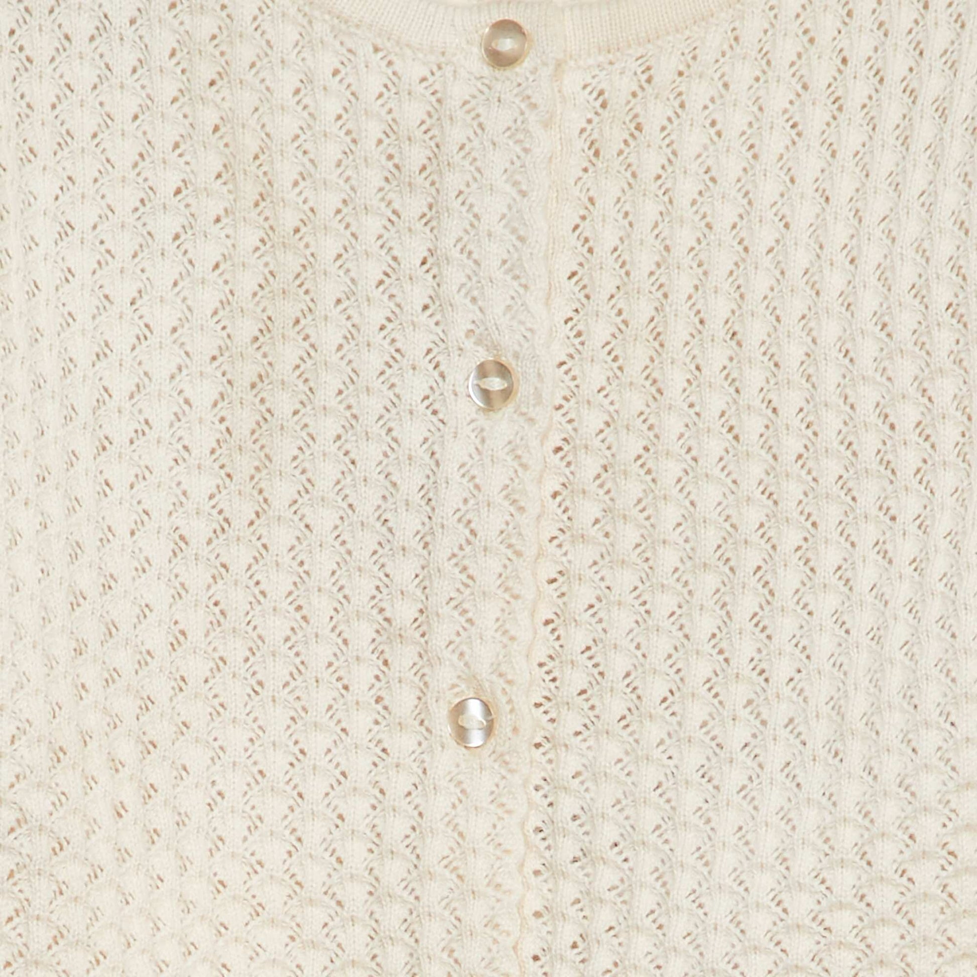 Stylish openwork knit cardigan WHITE
