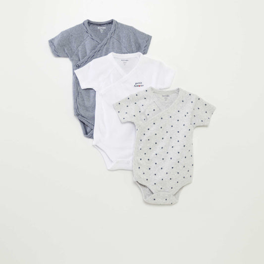 Pack of 3 bodysuits with crossover collar GREY