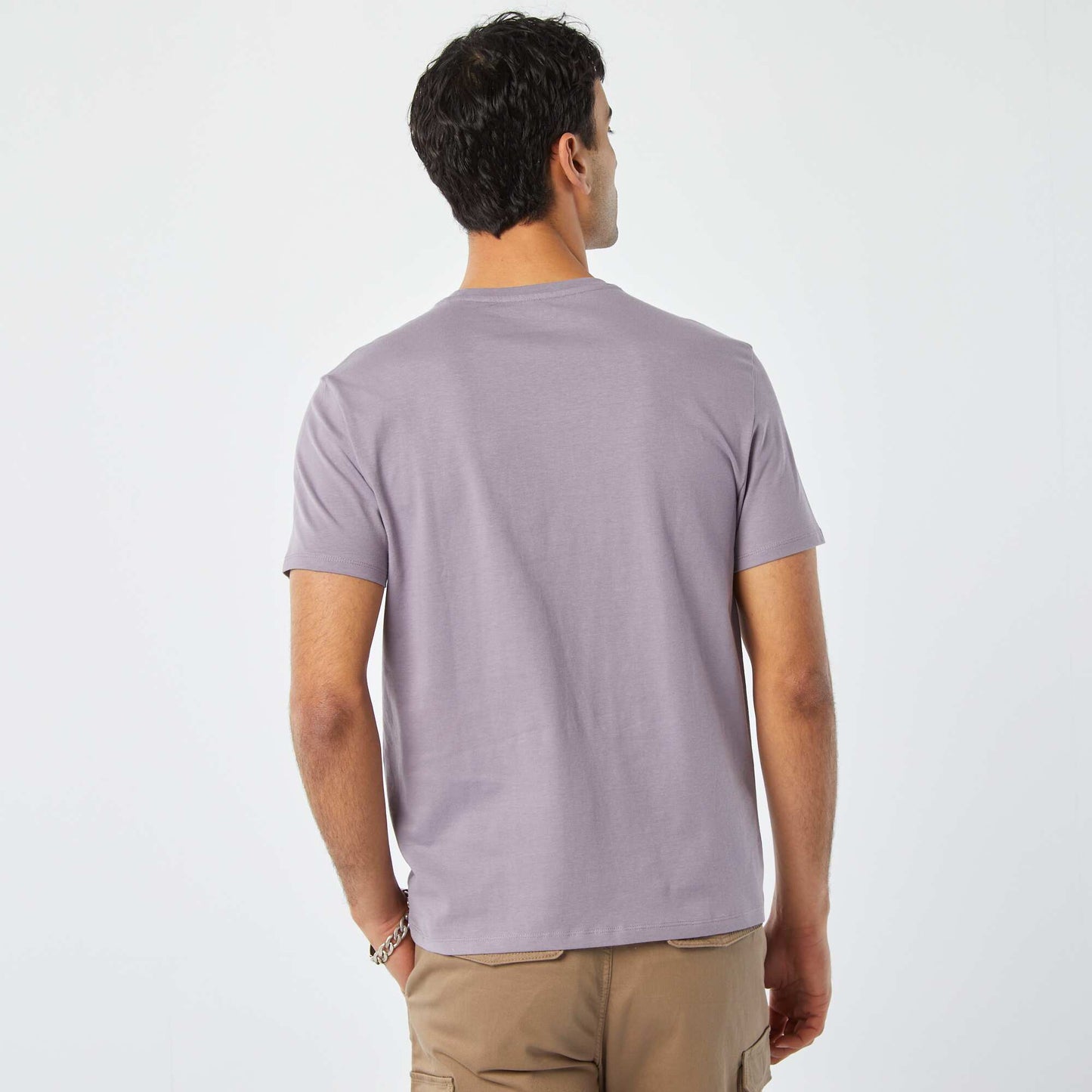 Short-sleeved T-shirt with breast pocket and embroidery PURPLE