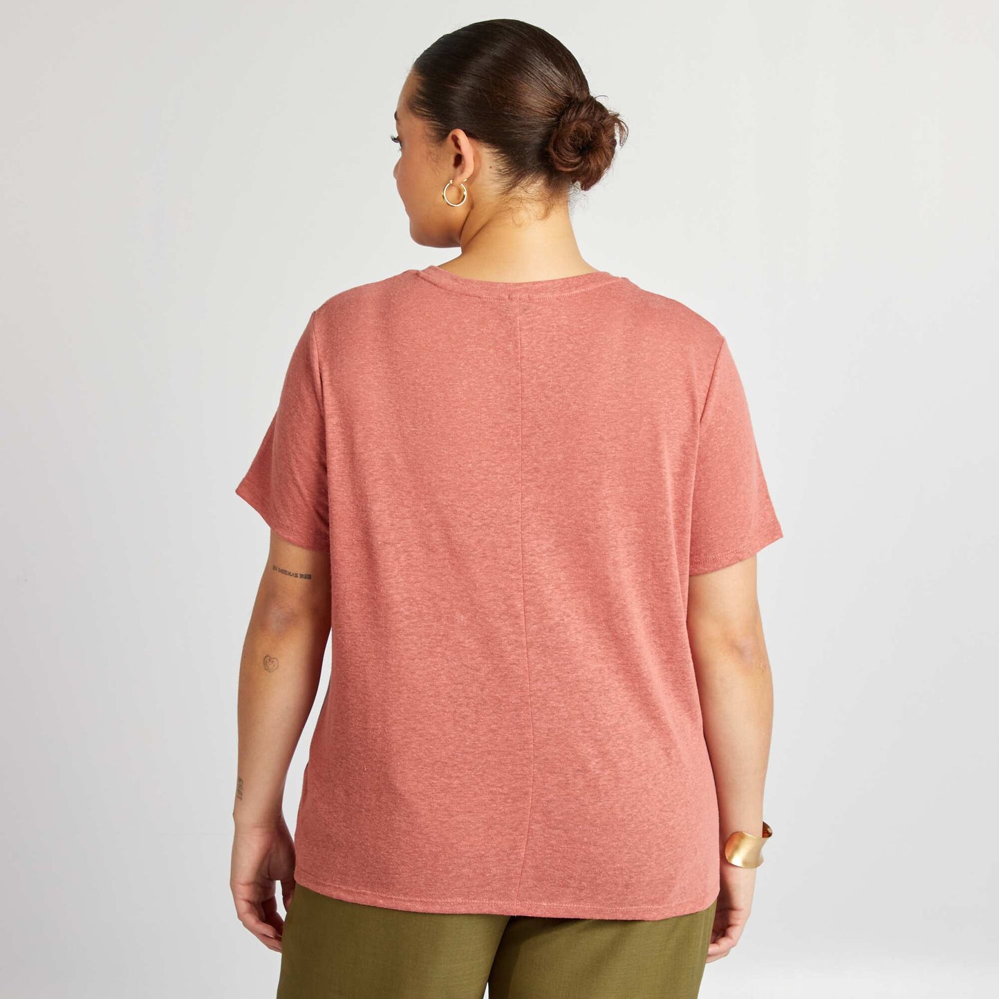 Linen blend V-neck T-shirt PINK