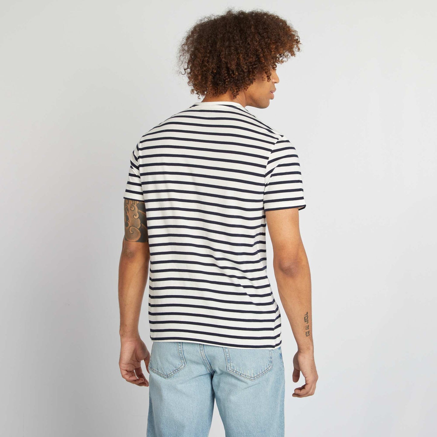 Short-sleeved striped T-shirt with round neck WHITE