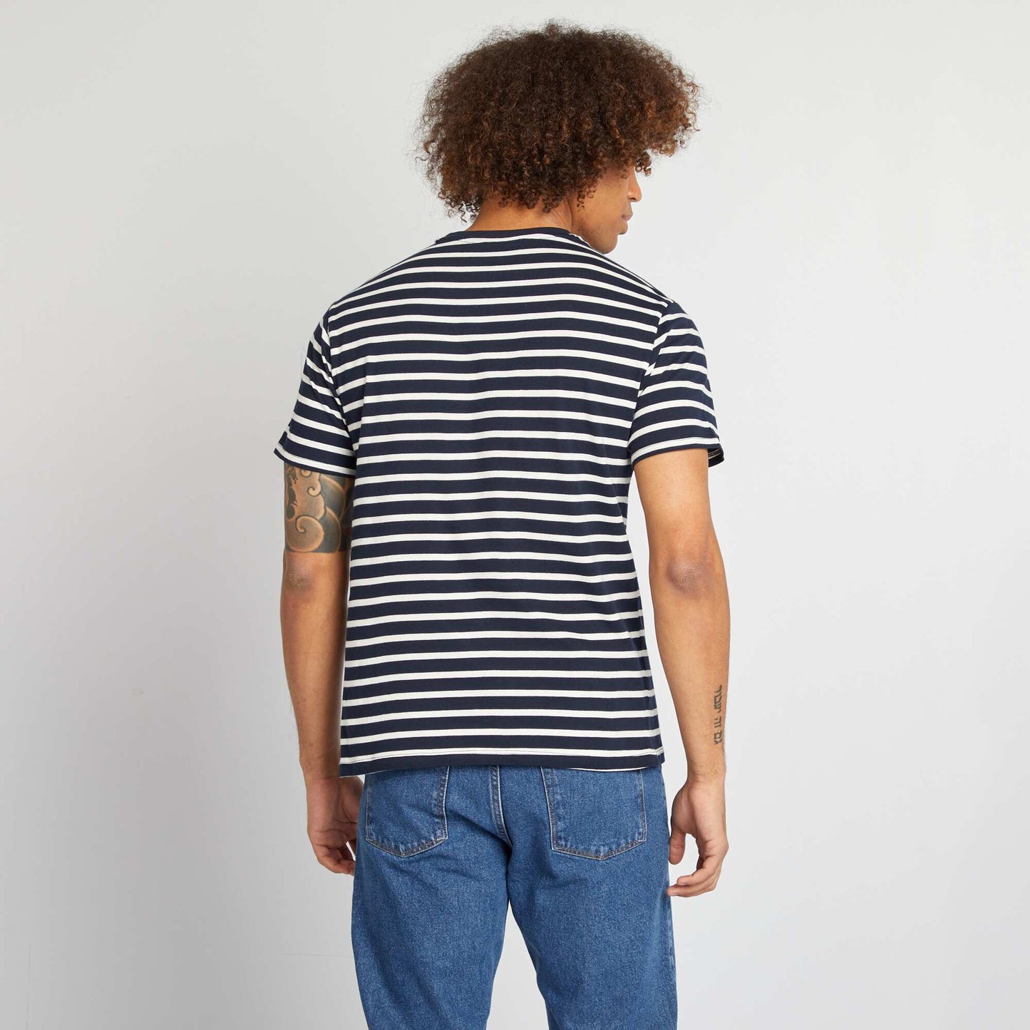 Short-sleeved striped T-shirt with round neck BLUE