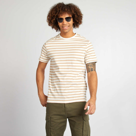 Short-sleeved striped T-shirt with round neck WHITE