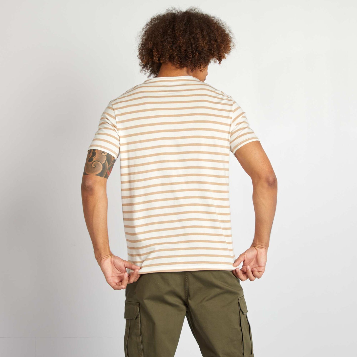 Short-sleeved striped T-shirt with round neck WHITE