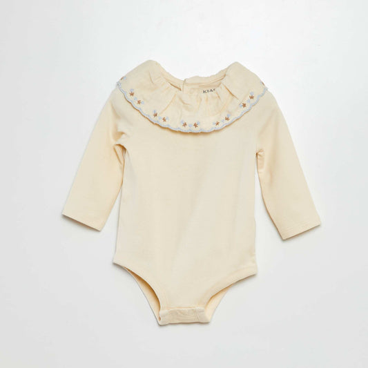 Bodysuit with large embroidered collar WHITE