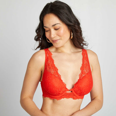 Lace bra for D & E cups RED