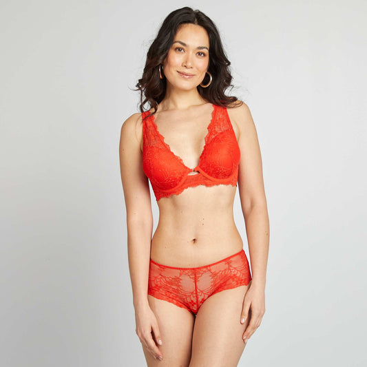 Sheer lace boy shorts RED