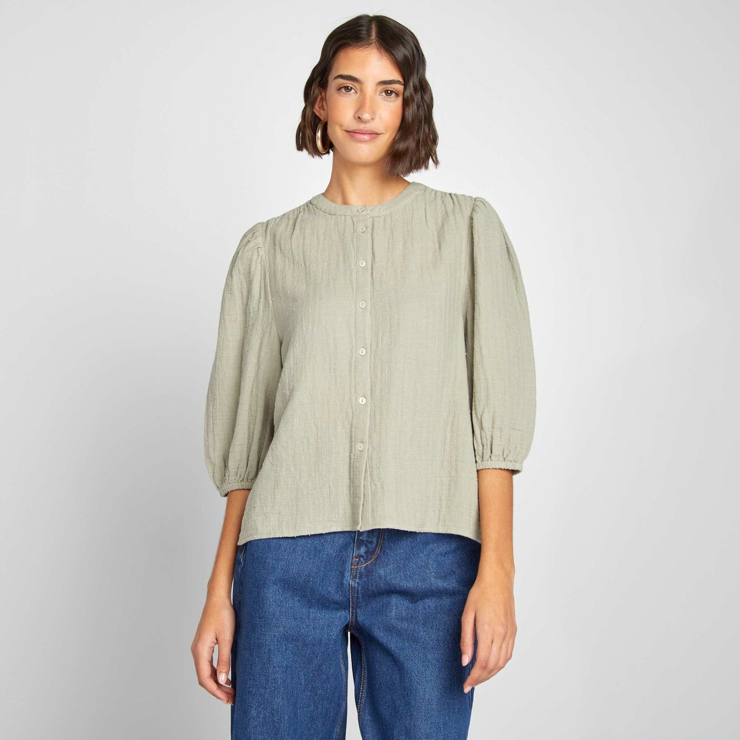 Embroidered cotton gauze blouse GREEN