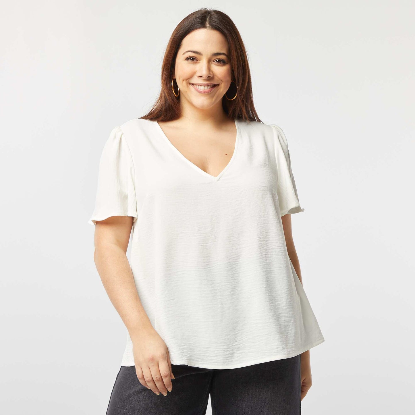 Plain short-sleeved blouse WHITE