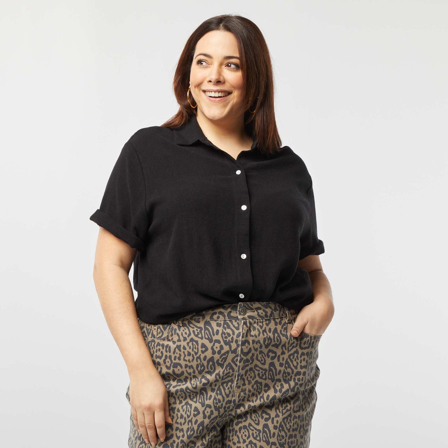 Linen-blend blouse BLACK