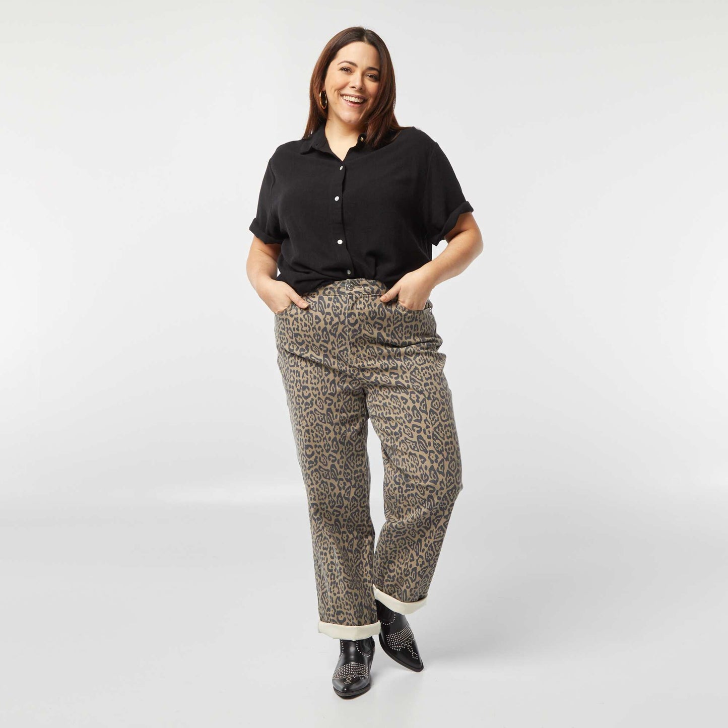 Linen-blend blouse BLACK