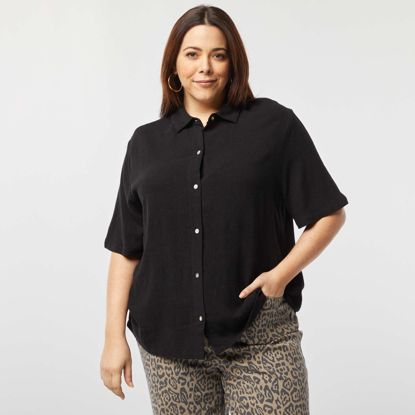 Linen-blend blouse BLACK