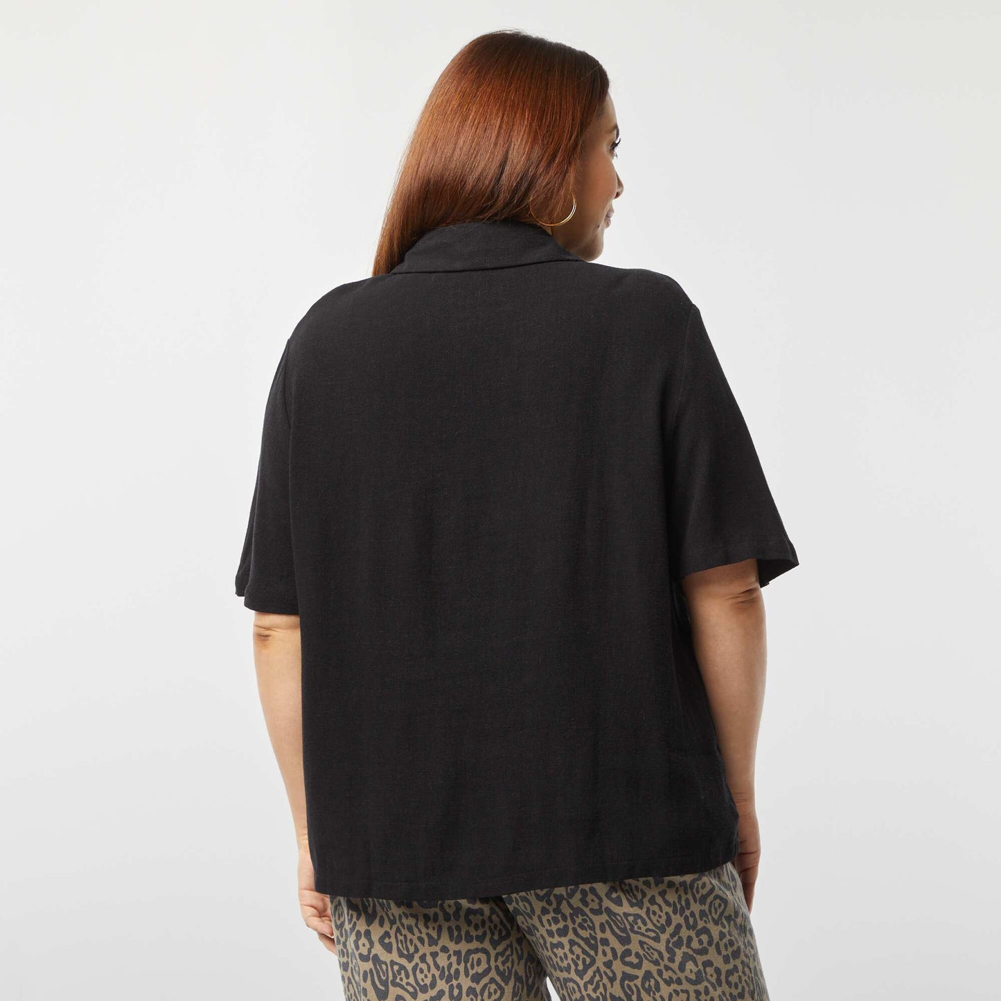 Linen-blend blouse BLACK