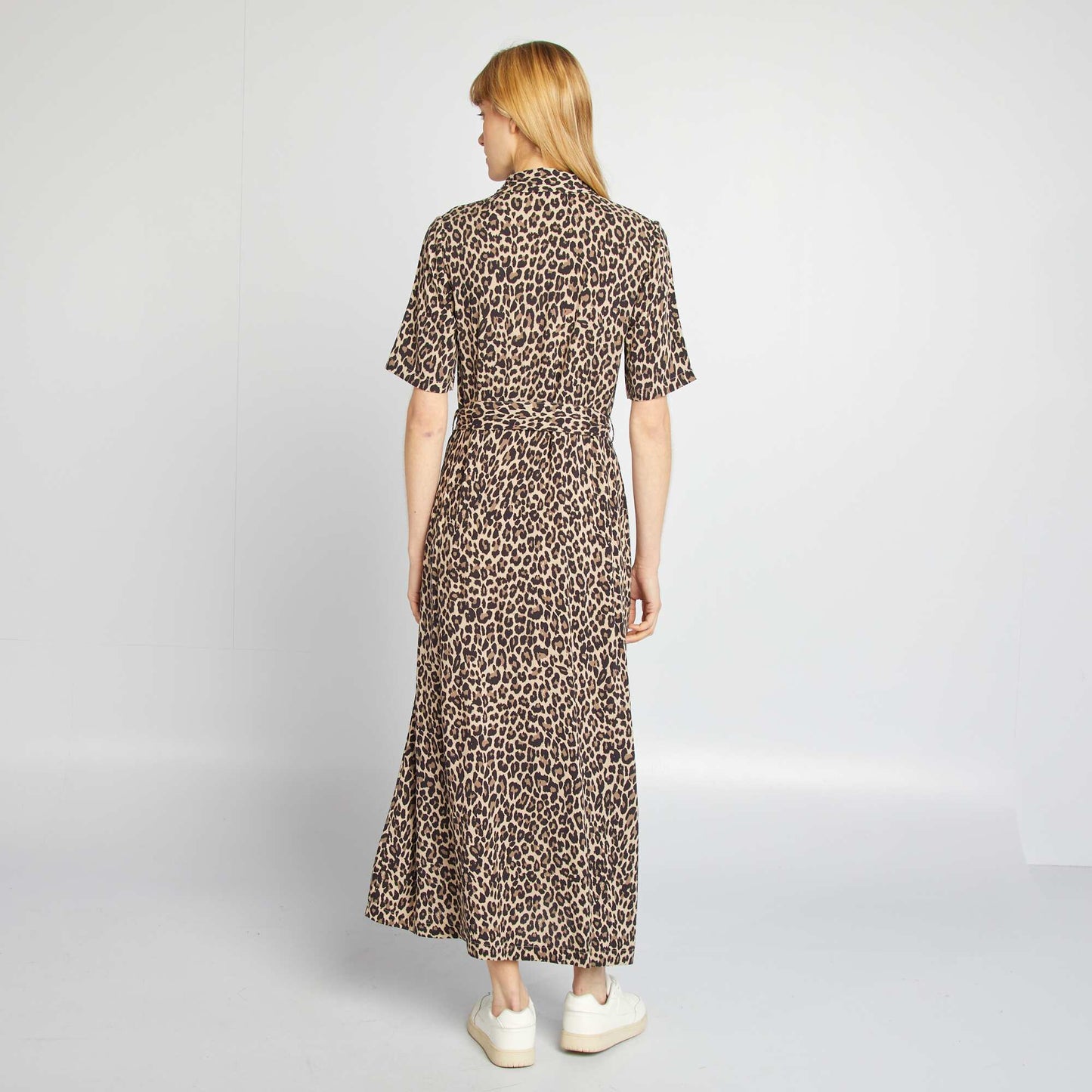 Long patterned shirt dress BEIGE