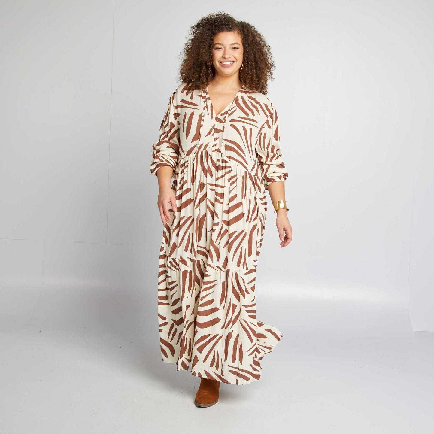 Long patterned dress WHITE