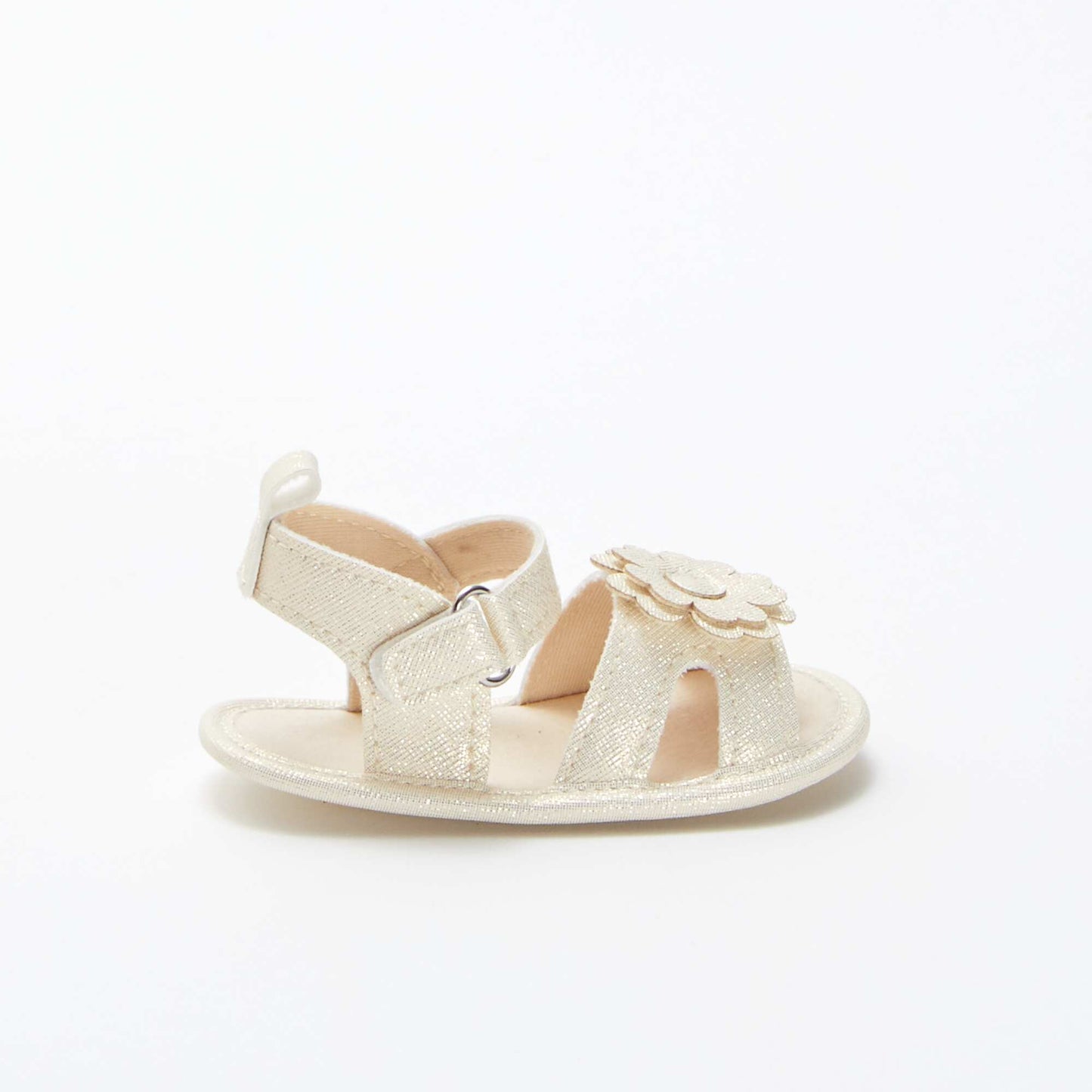 Iridescent hook-and-loop sandals with flower detail BEIGE