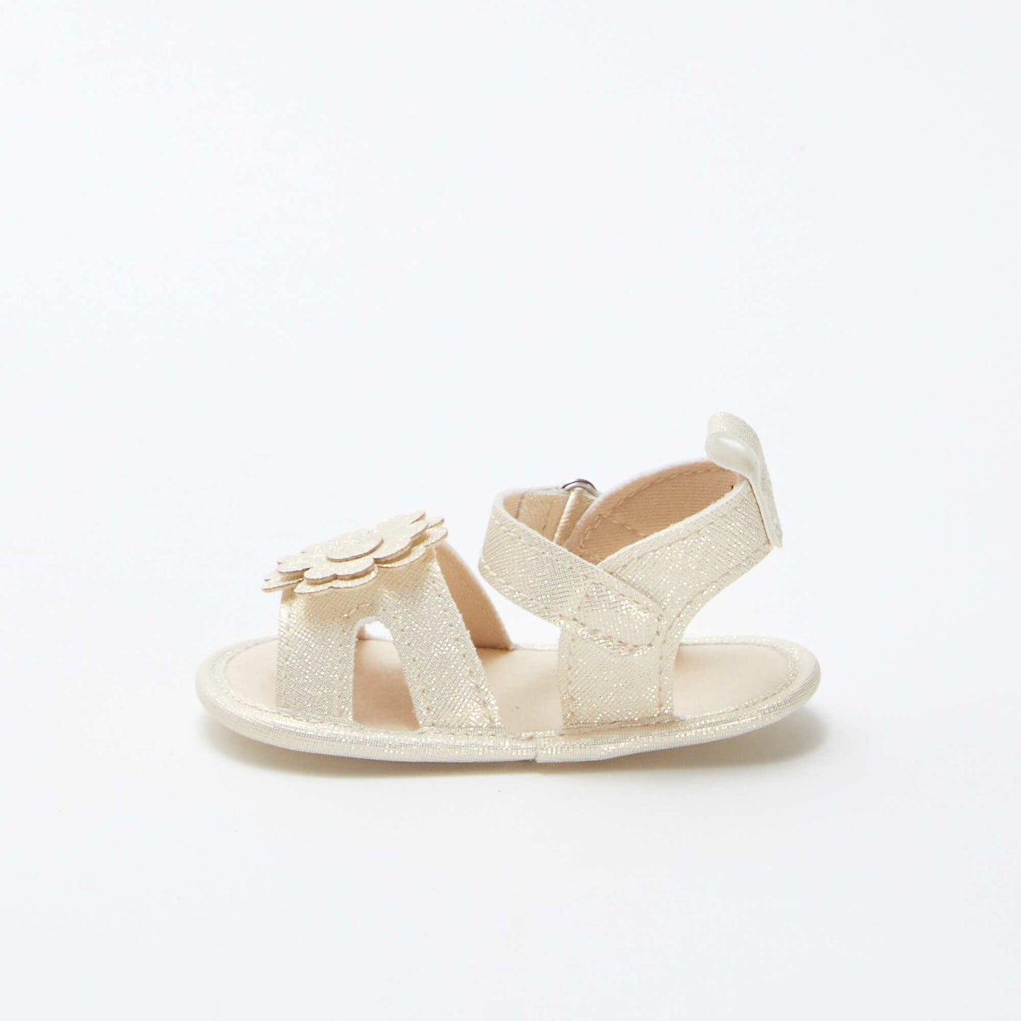 Iridescent hook-and-loop sandals with flower detail BEIGE